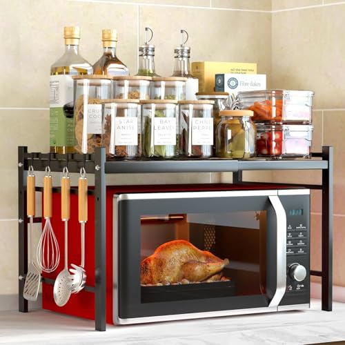 CIRULLI Mikrowellen regal 2-stufiges,Stehend Mikrowellenregal mit 4 S-Haken,Platzsparendes Küchenregal,mikrowellenregal für küchenregal arbeitsplatte,Etagere Micro Ondes Extensible à 2 Niveaux von CIRULLI