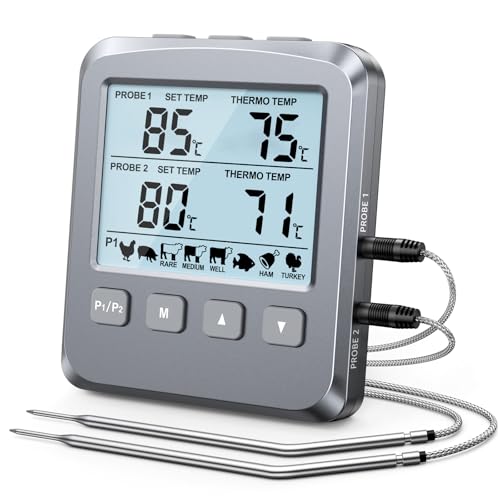 CIRYCASE Doppelsonden Fleischthermometer Digital, Grillthermometer Thermometer Kochen mit 8 Voreingestellte Temperaturen, LCD Bildschirm & Alarm, Bratenthermometer für Küche, BBQ, Ofen, Smoker CIRYCASE Doppelsonden Fleischthermometer Digital, Grillthermometer Thermometer Kochen mit 8 Voreingestellte Temperaturen, LCD Bildschirm & Alarm, Bratenthermometer für Küche, BBQ, Ofen, Smoker von CIRYCASE