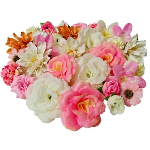 42 Stück Kunstblumen zum Basteln Künstliche Blumenköpfe 3~8cm, Mini Deko Blumen Künstlich Mini Seidenblumen für DIY-Bastelarbeiten Hochzeitsdeko Tortendeko und Scrapbooking (Rosa + Weiß) von CIRenchen