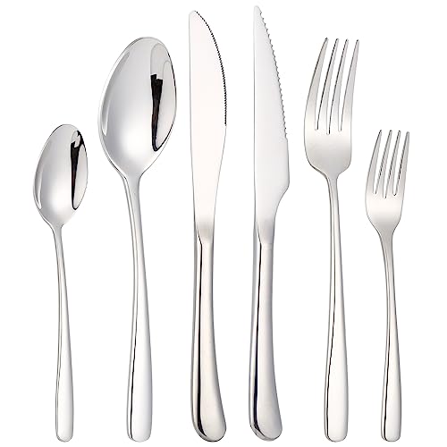 CISAY Besteck Set für 6 Personen, 36 Teilig Schwarz Edelstahl Essbesteck Set,Besteck inkl.Messer/Gabel/Löffel/Steakmessern,Spiegelpoliert, Spülmaschinenfest (Silber) von CISAY