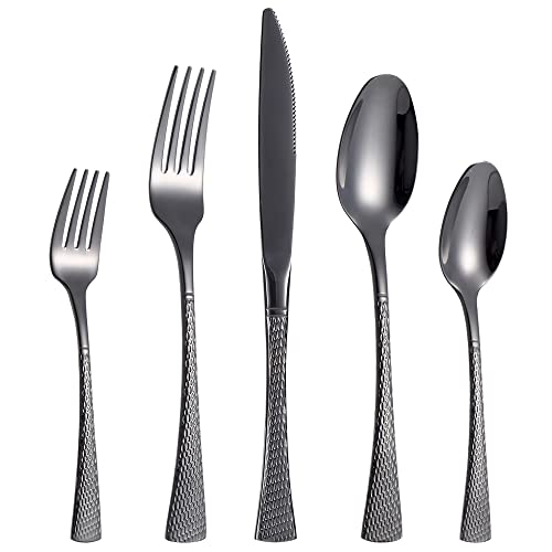 CISAY Besteck Set für 6 Personen,30 Teilig Fischschuppen-Stil Edelstahl Essbesteck Set,Besteck inkl.Messer/Gabel/Löffel,Spiegelpoliert, Spülmaschinenfest (Schwarz) von CISAY