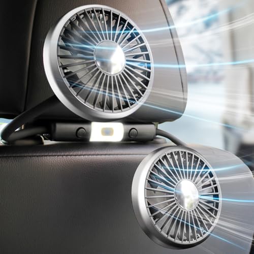 CISIYOO 360° Drehbar Auto Ventilator,3-Gang mini Lüfter Leistungsstarker Leise KFZ Kühlventilator 12V Doppelkopf Leiser Sommerlüfter mit USB-Anschluss Multifunktionale Beleuchtung von CISIYOO
