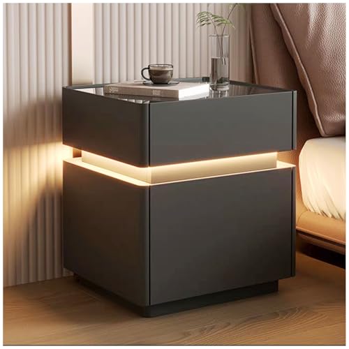 CISIYOO LED-Nachttisch mit Ladestation, mit kabelloser Ladestation, Safe mit Fingerabdruckschloss, intelligenter Nachttisch mit Bewegungssensor, für Schlafzimmer und Büro (Dunkelgrau) von CISIYOO
