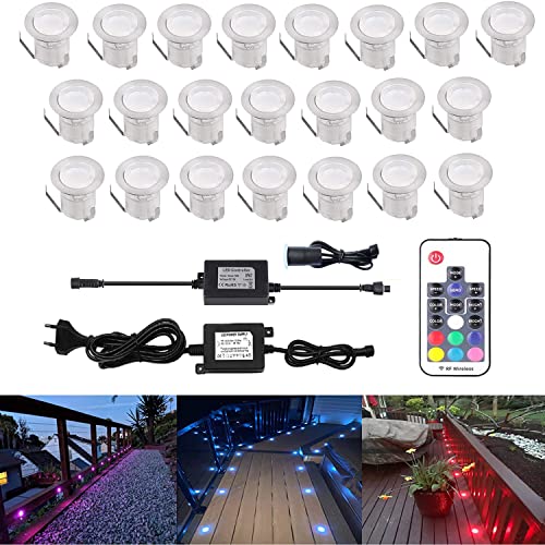 CISLAN 22er LED Einbauleuchten Bodeneinbaustrahler RGB Deckenspot Einbaustrahler Deckenleuchte Wasserdicht IP67 Einbaulampe Ø30mm Außenleuchten mit Lichtsensor für Küche Garten Treppen Balkon Terrasse von CISLAN