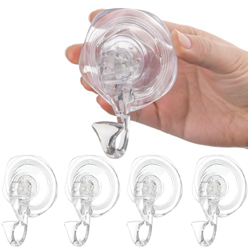 4-Pack Saugnapf Haken Extra Stark, Max 5KG Saughaken Ohne Bohren für Dusche Bad Küche Fenster, Mehrzweck Saugnäpfe mit Haken Wandhaken Handtuchhaken Ohne Bohren für Handtuch, Transparent von CISSIYOG