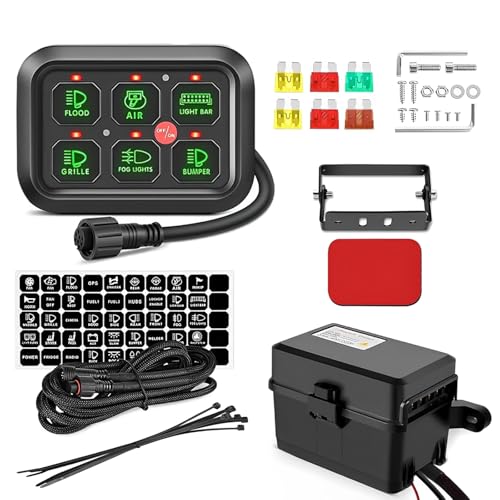 6 Gang Schalter Panel Kit 12V, 6 Gang Schalttafel Universal Circuit Control Relais System mit Sicherung Kabelbaum, Automatisch Dimmbare Ein/Aus LED Schalter Touch-Bedienfeld für Auto LKW Boot UTV SUV von CISSIYOG