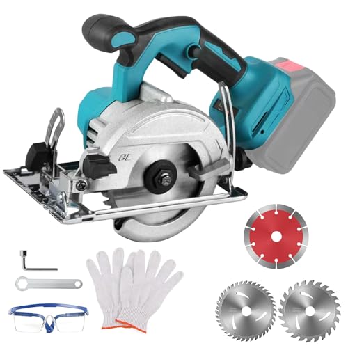 Bürstenlose Mini-Kreissäge, Handkreissäge kompatibel für Makita 18V Akku mit 3 Sägeblättern, 8000RPM Einstellbarer Schnittwinkel & Tiefe, Multifunktionssäge für Holz Kunststoff Metall (ohne Akku) von CISSIYOG