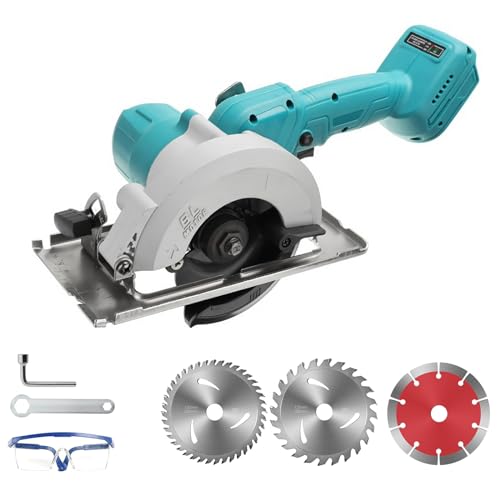 Bürstenlose Mini Kreissäge, Handkreissäge für Makita 18V Li-Ion Akku mit 3 Sägeblättern, 1800W Kupfermotor 0-45° Fase/40mm Tiefe, Professional Mini Akku Kreissäge Ideal für Schneiden Holz-(ohne Akku) von CISSIYOG