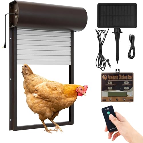 CISSIYOG Automatische Hühnerklappe Solar, Elektrische Hühnerklappe Automatisch Hühnertür mit Timer, Solarpanel, Fernbedienung, Manuelle, Intelligenter Einklemmschutz - Braun von CISSIYOG