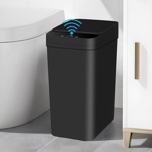 Schwarz Mülleimer Bad mit Deckel, 10L Schwarz Sensor Mülleimer für Küche Büro Wohnzimmer Badezimmer, Elektrischer Plastik-Mülleimer, Leise Wasserdicht Intelligenter Mülleimer Abfallbehälter Papierkorb von CISSIYOG