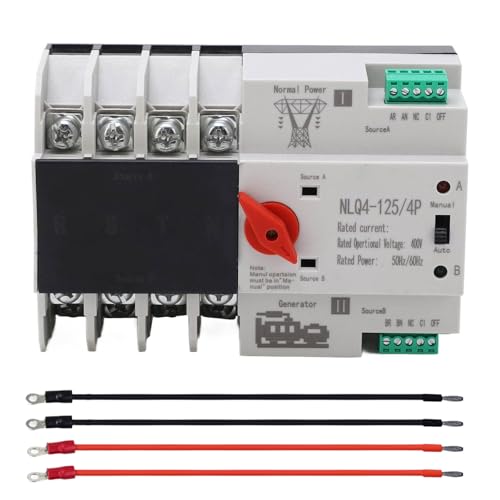 Dual Power Automatischer Transferschalter, 4P 125A ATS PC Automatischer Umschalter Notstrom Hutschiene, 230 V Hutschiene Notstrom Netz Umschalter Lastumschalter für Kommunaler Strom, Generator von CISSIYOG