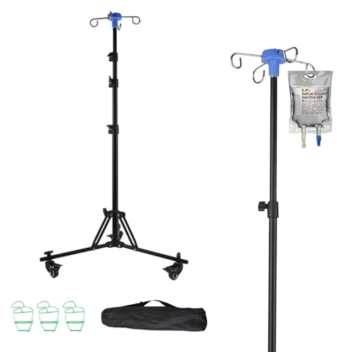 Infusionsständer,Verstellbarer Infusionsständer mit Rädern,Faltbare IV-Stange,Höhenverstellbar,mit 4 Haken und 3 Netzbeuteln, für Krankenhaus Und Häusliche Pflege von CISSIYOG