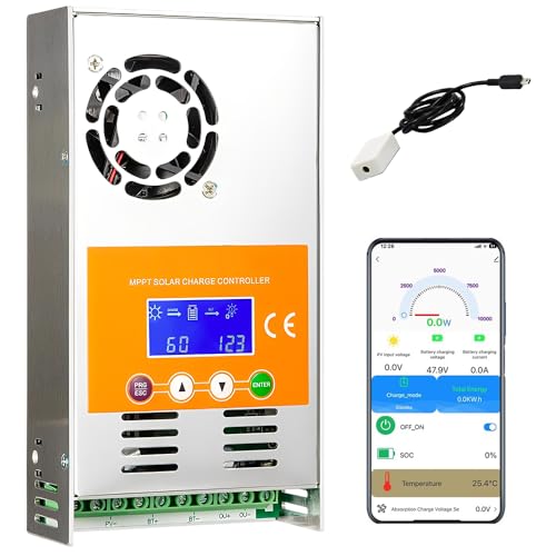 MPPT Laderegler Solar 60A 12V/24V/48V Auto, Solarregler mit LCD-Anzeige, Max PV Leerlaufspannung 160V, Eingebauter WiFi Adapter APP Fernsteuerung, Leistung 2800W für AGM, ohne Batterie von CISSIYOG