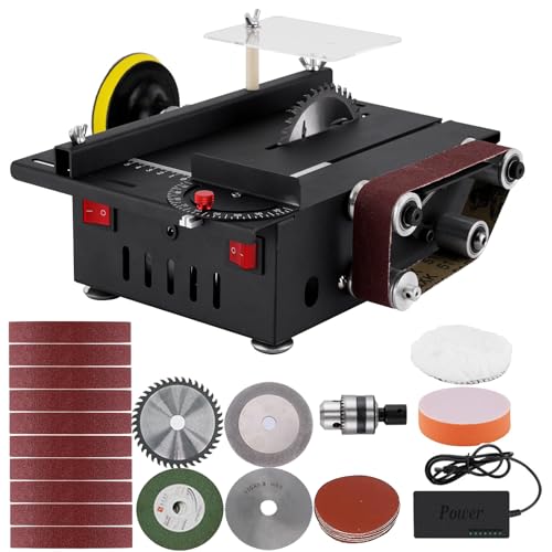 CISSIYOG Mini-Tischkreissäge & Bandschleifer, 300W Multifunktional, Tragbar, Präzisions DIY, 4 Klingen, 0.1-30mm Sägeblatt, Holz, Metall, Kunststoff, Kupfer, Aluminium von CISSIYOG