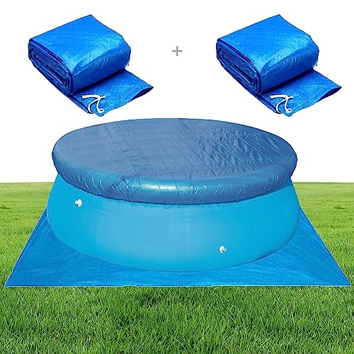 Poolabdeckung Rund + Poolunterlage Schwimmbad Poolabdeckung, Pool Bodenplane Pool Abdeckplane Wasserdicht Staubdicht Aufblasbare Easy Set Swimming Pool Cover PE Schutzplane (244cm Durchmesser) von CISSIYOG