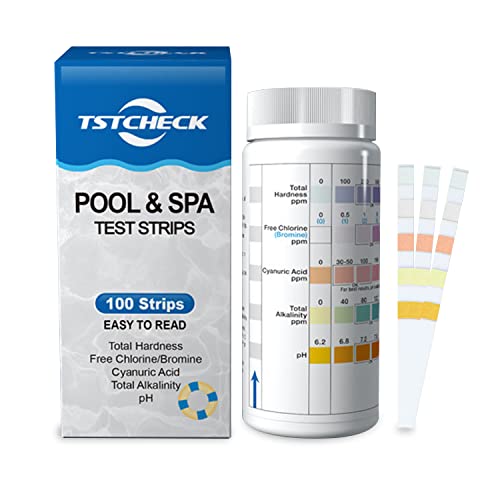 Pool Wassertester für Pool, Whirlpool und Spa, 5-in-1 Poolwasser Teststreifen Kit, Genaues Testen für Gesamthärte/Freies Chlor/Brom/Cyanursäure/Gesamtalkalität/PH (100 Stück) von CISSIYOG