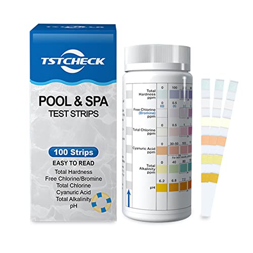 Pool Wassertester für Pool, Whirlpool und Spa, 7-in-1 Poolwasser Teststreifen Kit, Genaues Testen für Gesamthärte/freies Chlor/Brom/Gesamtchlor/Cyanursäure/Gesamtalkalität/PH (100 Stück) von CISSIYOG