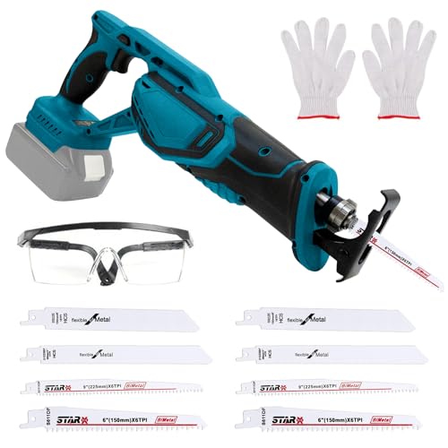 Säbelsäge Akku, Akku-Reciprosäge(KEINE BATTERIE), 0-3100RPM, Elektrische Säbelsäge mit 8 Sägeblätter(6T/14T/18T), Hublänge 22 mm Kompatibel mit Makita 18V Akuu für Schneiden Holz/Metall von CISSIYOG