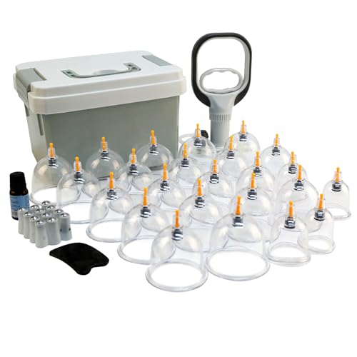 Schröpfgläser,24 Stück Schröpfgläser mit Vakuumpumpe,Schröpfsets mit Aufbewahrungsbox,Schröpfglas für Gesicht und Körper,Schröpfen für Körpermuskulatur, Rückenschmerzen, Massage, Cellulite von CISSIYOG