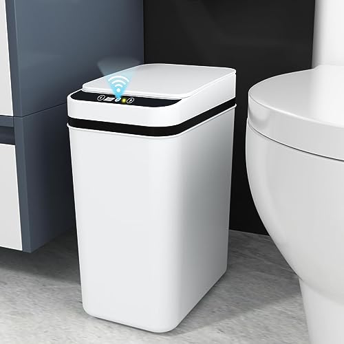 Sensor Mülleimer 12L Automatik Mülleimer mit Smart Sensor Küche Abfallbehälter Papierkorb Touchless Bad/Büro ABS-Kunststoff Mülleimer mit Deckel No Noise Wasserdicht intelligenter Mülleimer (Weiß) von CISSIYOG