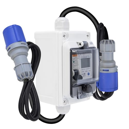 Stromzähler, Stromverbrauchsmesser mit RCBO/Reset, IP67 Wasserdicht Mobiler Digitaler Stromzähler mit CEE-Stecker, 2.5 mm² Cable 230V KWH Stromverbrauch Messgerät für Schiff/Elektrofahrzeuge von CISSIYOG