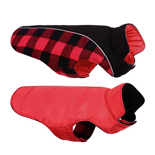 CITÉTOILE Hundemantel Winter, Hundemantel Wasserdicht Winddichte, Wendbarer Hundejacke für Kleine Mittel Große Hunde, Hundemantel Baumwolle mit Geschirrloch, Reflektierend Warm Verstellbarer, Rot, M von CITÉTOILE