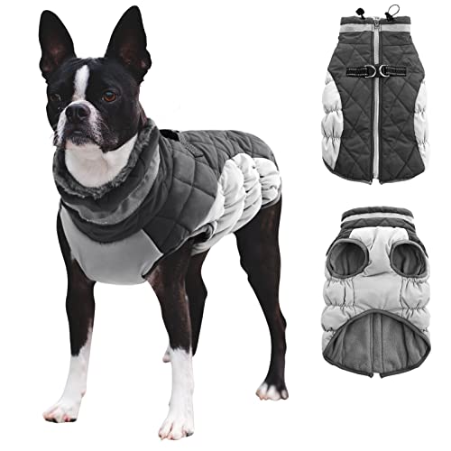 CITÉTOILE Hundemantel Winter,Hundejacke mit Geschirr, Wasserdicht Hundemantel mit Fleece Gefütterte für Kleine Hunde Warme Hundeweste mit Reflektierend für Kleine Mittel Grosse Hunde, Grau, S von CITÉTOILE