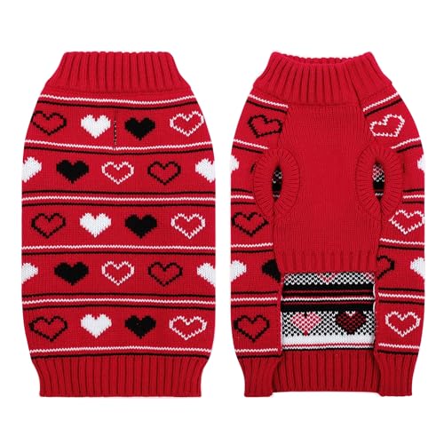 CITÉTOILE Hundepullover Valentinstag, Hund Liebe Valentinstagpullover für Kleine Mittelgroße Hunde, Strickpullover Warm Weich, Winter Hunde Kleidung für Indoor Outdoor, Rot, L von CITÉTOILE