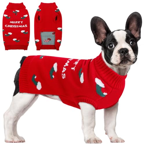 CITÉTOILE Hundepullover Weihnachten, Hund Socken Weihnachtspullover für Kleine Mittelgroße Hunde, Strickpullover Warm Weich, Winter Hunde Kleidung für Indoor Outdoor, Rot, M von CITÉTOILE