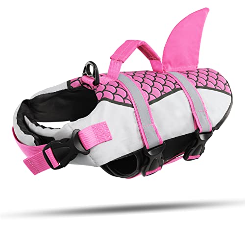 CITÉTOILE Hundeschwimmweste Hai mit Griff und Reflektierend, Schwimmweste für Kleine Mittlere und Große Hunde, Dog Life Jacket Schützen Sie Hunde beim Schwimmen im Meer/See/Fluss, Rosa, M von CITÉTOILE