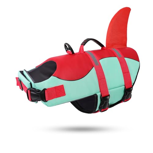 CITÉTOILE Schwimmweste Hunde Hai, Leicht und Sicher für Wassersport, hundeschwimmweste mit Griff und Reflektierend für Kleine Mittlere und Große Hund, Rotgrün, L von CITÉTOILE
