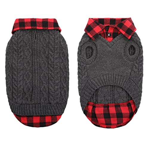 CITÉTOILE Warme Hundepullover mit Karomuster, Rollkragen & Leinenlöchern – Winter Welpenkleidung für kleine/mittlere/große Hunde Katzepullover für Weihnachten, Grau, M von CITÉTOILE