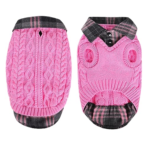 CITÉTOILE Warme Hundepullover mit Karomuster, Rollkragen & Leinenlöchern – Winter Welpenkleidung für kleine/mittlere/große Hunde Katzepullover für Weihnachten, Rosa, S von CITÉTOILE