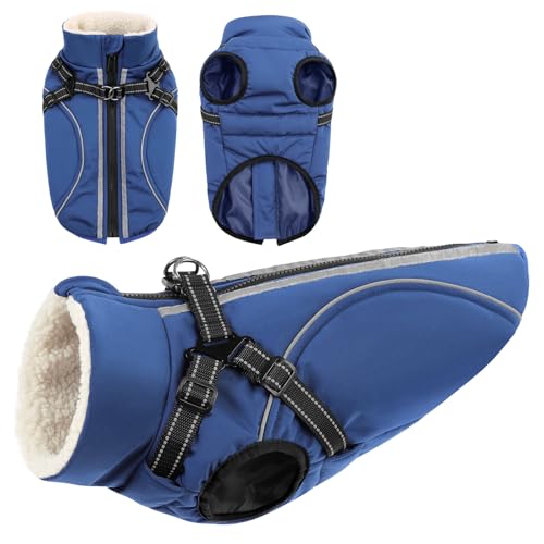 CITÉTOILE Hundemantel Hundejacke Warm Wintermantel mit Reißverschluss Winddichte & Winddichte mit Reflektorstreifen & Brustgurt für kleine Mittel Große Hunde Blau XL von CITÉTOILE