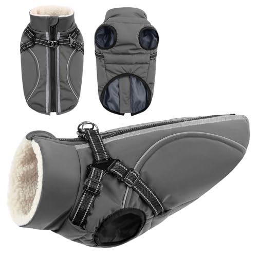 CITÉTOILE Hundemantel Hundejacke Warm Wintermantel mit Reißverschluss Winddichte & Winddichte mit Reflektorstreifen & Brustgurt für kleine Mittel Große Hunde Grau M von CITÉTOILE
