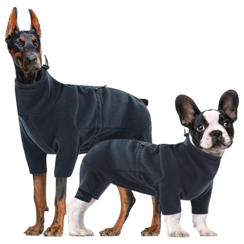 CITÉTOILE Winter Fleece Hundemantel mit Füßen, Warme Hundepullover für Kleine/Große/Mittlere Hunde, hohem Kragen Hundebekleidung mit Sicheren Reflexstreifen und Bauchschutz, Dunkelblau, L von CITÉTOILE