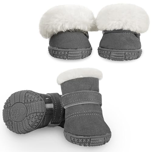 CITÉTOILE Winter Hundeschuh 4pcs, warme und Bequeme Hundeschuhe Krallenschutz, Outdoor Hundeschuhe geeignet für kalte Jahreszeiten, geeignet für kleine mittlere Hunde, grau, Größe 3 von CITÉTOILE