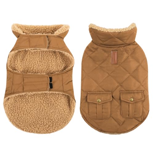 CITÉTOILE Wintermantel Hundemantel, Warme Winterjacken mit Fleece für Hunde,Hundejacke Hundekleidung Hundepullover Dog Coat mit Geschirr Loch für Chihuahua Dackel, Braun, M von CITÉTOILE