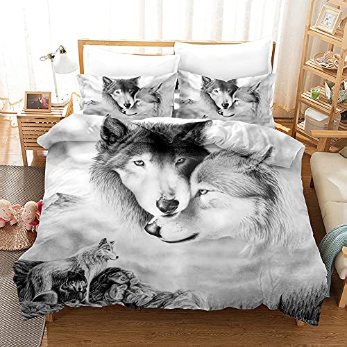 CIUNVXD 3D Wolf Theme Muster Bettbezug,3D Realistisches Tier Wolf Motiv Bettwäsche Set,Wolf-Motiv-Druck-Design Bettwäsche für Jungen Mädchen Kinder (A, 135x200cm) von CIUNVXD