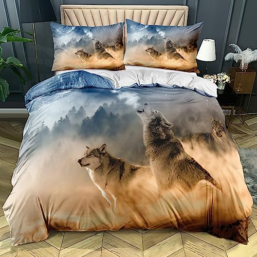 CIUNVXD 3D Wolf Theme Muster Bettbezug,3D Realistisches Tier Wolf Motiv Bettwäsche Set,Wolf-Motiv-Druck-Design Bettwäsche für Jungen Mädchen Kinder (B, 135x200cm) von CIUNVXD