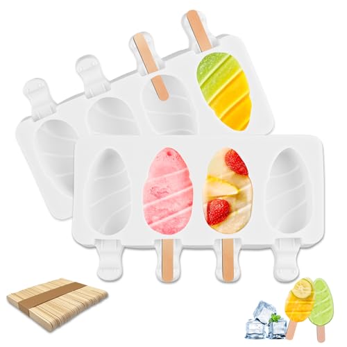 2 Stück Eisformen Silikon Formen, CIYIN Wiederverwendbare BPA-freie Eis Am Stiel Formen, Popsicle Molds Set, mit 50 Holzstäbchen, für Hausgemachtes Eis, Popsicle & Desserts(Wassertropfenform) von CIYIN
