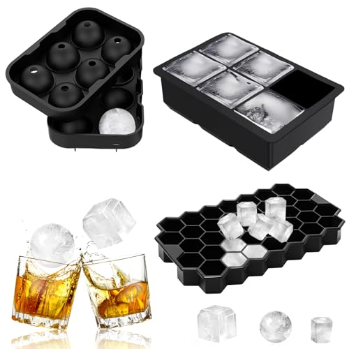 3er-Set Silikon Eiswürfelform, CIYIN Eiswürfelform mit Deckel, Wiederverwendbar Ice Cube Tray, Eisformen Silikon für Eis, Whiskey, Cocktail, Saft(Schwarz) von CIYIN