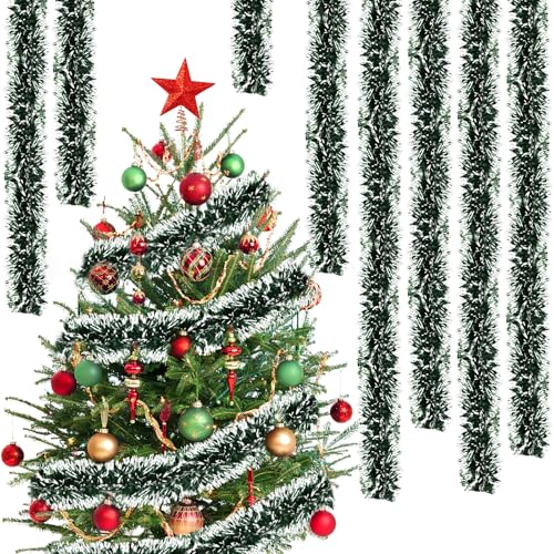 Weihnachtsbaum Lametta Girlande, CIYIN 5 x 2M Weihnachtsdeko Girlande Tannengrün, Tannengirlande Weihnachten, Weihnachtsgirlande, Weihnachtsdeko Girlande für Türen Kamine Treppengeländer von CIYIN