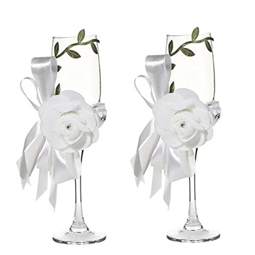 CIYODO 1 Paar Hochzeit Toastgläser Hochzeitschampagner Hochzeits-champagnergläser Flötengläser Zum Anstoßen Mit Hochzeitscocktailgläser Glas Braut Weiß Die Blumen von CIYODO