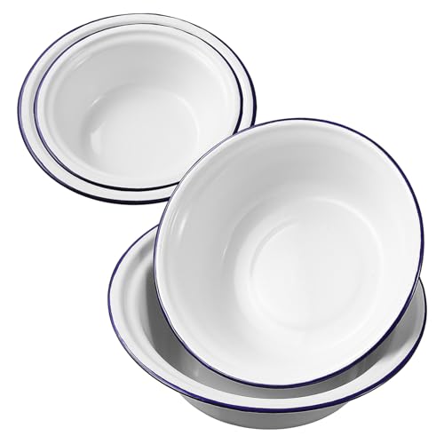 CIYODO 1 Satz Teiliges Emaille Schüssel Unzerbrechliche Runde Servierschalen Mit Rand Stapelbar Und Leicht Verschiedene Vielseitig Für Küche Salat Obst Und Suppen Geeignet 4 Stück von CIYODO