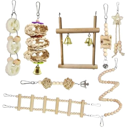 CIYODO 1 Satz Vogelspielzeug Set Teiliges Klettergerüst aus Holz für Papageien und Sittiche Verschleißfest für Kauen Käfig oder Tisch von CIYODO