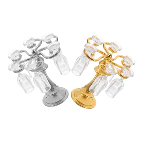 CIYODO 2 Sätze Miniatur Weinregal Trinkbecher Kunststoff Mini Weingläser mit Halterung Realistische Accessoires für Puppenhäuser und Mikrolandschaften von CIYODO