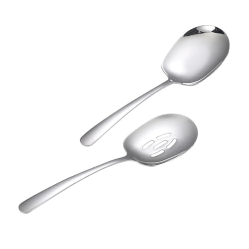 CIYODO 2 Stück Edelstahl Servierlöffel Teiliges Rostfrei Großer Quadratischer Kopf Komfortabel Ergonomisch für Buffet Restaurant und Haushalt Langlebige Kochutensilien mit Praktischem von CIYODO