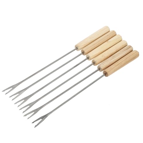 CIYODO 2 Stück Teiliges Fondue gabel Robustem Edelstahl und Natürlichem Holzgriff Langlebig und Geschmacksneutral für Obst Fleisch und Gemüse Längliche Spieße für Einfache Handhabung und von CIYODO