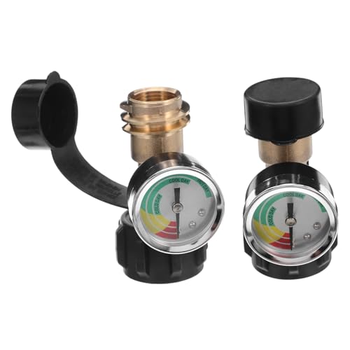 CIYODO 2 Stück Teiliges Gas Tank Adapter mit Messgerät Robuster Messinganschluss für Camper Grill Heizstrahler Anschluss Wetterfest Sicherer Gasdruckmesser von CIYODO